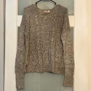 SO Heathered Gray Cable Knit Sweater